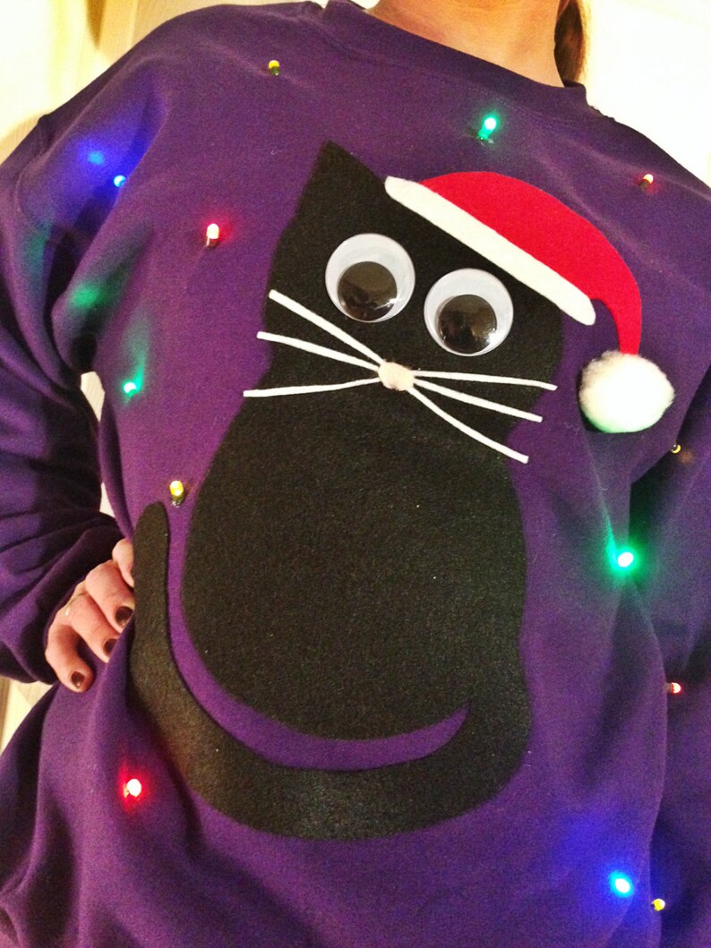 Light Up UGLY CHRISTMAS SWEATER  Christmas Cat  Also image 3