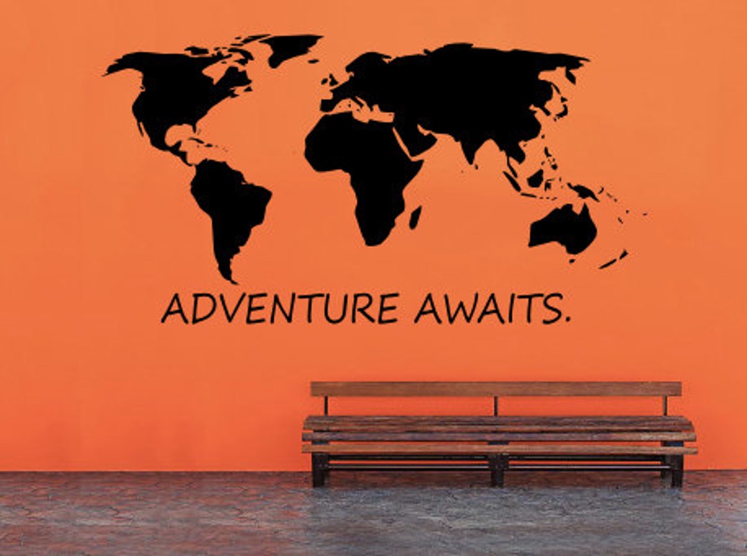 World Map Adventure Awaits Wall Decal Travel Wanderlust Adventure Home
