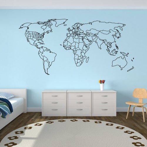 World Map Outline Decal Large World Map Wall Decal Wall - Etsy