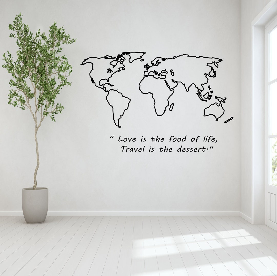 World Map Outline Decal Large World Map Wall Decal Wall Art Love is the ...