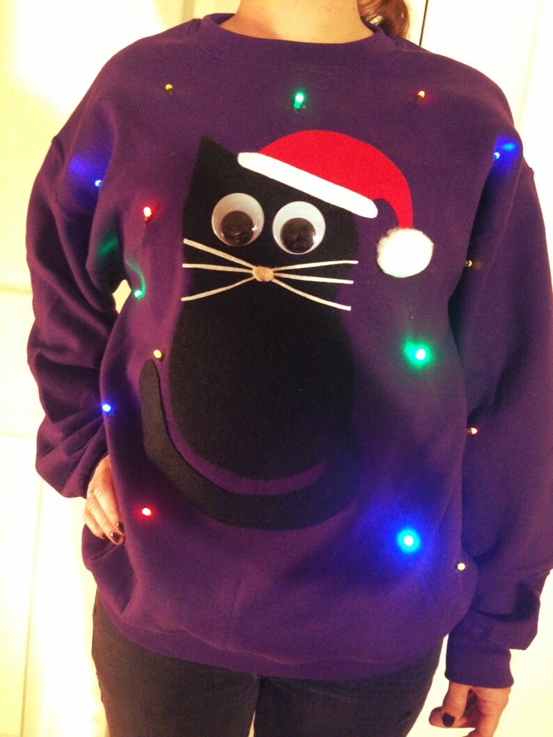 Light Up UGLY CHRISTMAS SWEATER  Christmas Cat  Also image 2