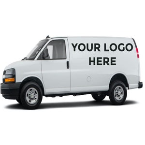 May include: A white cargo van with the text "YOUR LOGO HERE" printed on the side.
