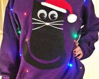 Kid's UGLY CHRISTMAS SWEATER - Christmas Cat!!!  Youth Size Christmas Sweater _____**Fast Shipping**_____