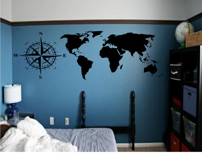 Map of the World with Compass Rose Combo Wall Decal