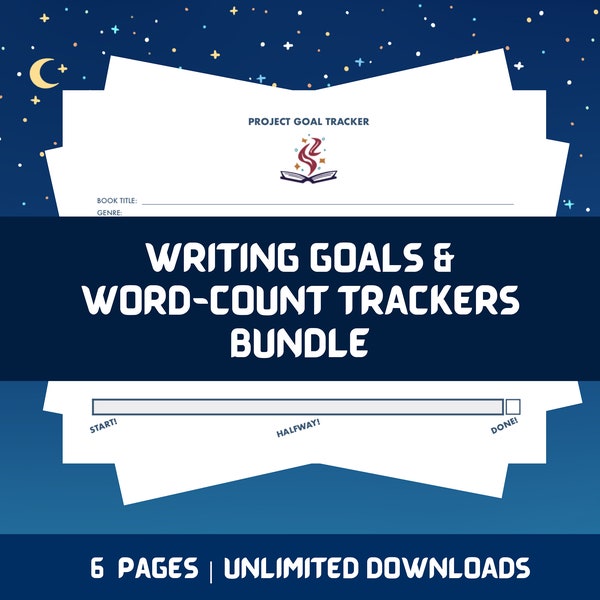 Writing Goals & Word-Count Trackers Bundle | Writing Project Worksheets | NaNoWriMo Tracker