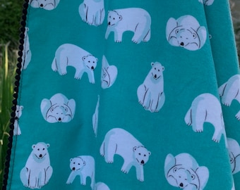 Polar Bears on Turquoise Blue 100% Certified Organic Cotton Flannel From Cloud 9 Fabrics Northerly Collection Sold by the HALF Yard