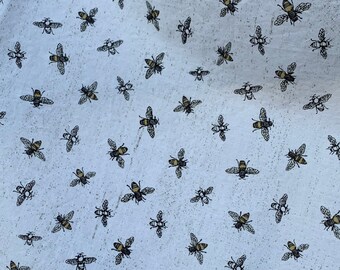 Bees on a Distressed Creamy White Background From Bee's Life Collection Riley Blake Fabrics 100 percent Cotton Fabric Sold by the HALF Yard