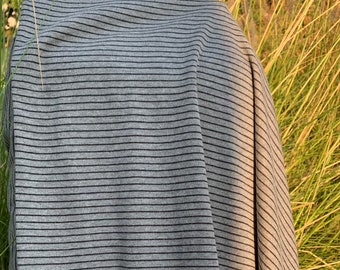 Organic Cotton Interlock Knit Fabric: Heather Gray Thin Black Stripes (Half Yard)