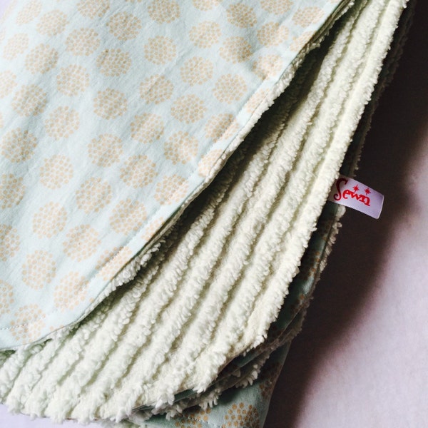 Mint Green Chenille and Mint/Gray Dandelion Cotton Gender Neutral Baby Blanket Handmade