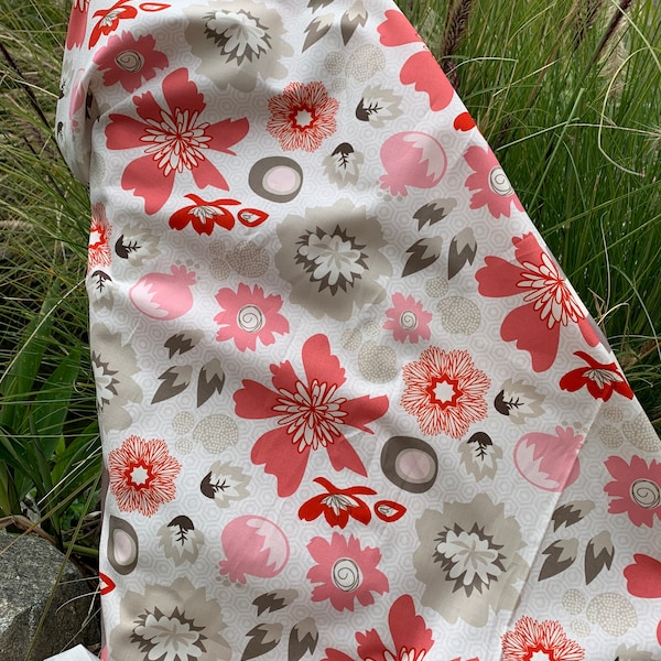 Red Gray Cream Floral Cotton Fabric Lost and Found 2 Collection by My Minds Eye Sold by HALF Yard Riley Blake Fabrics