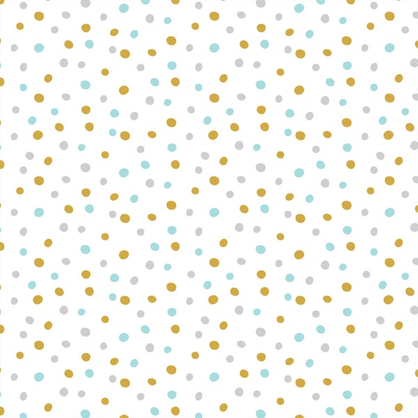 Blue Gray and Gold Confetti Dots on White 100% Organic Cotton Flannel From Cloud 9 Fabrics Northerly Collection Sold by the HALF Yard