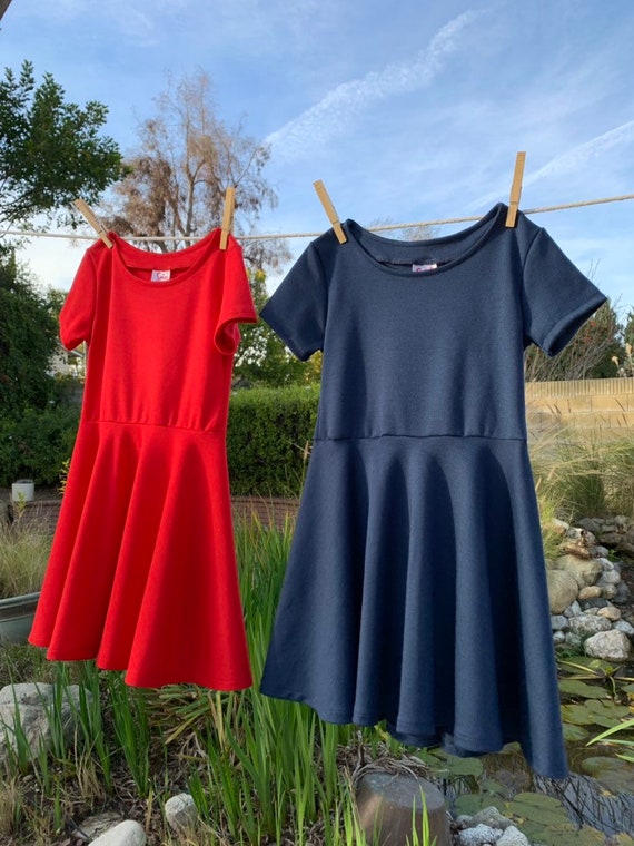 navy blue with red dress