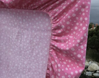 SALE!!! Pink on Pink Dots Flannel Fitted Crib Sheet. Fits standard crib mattress.  Finished with elastic and French seams