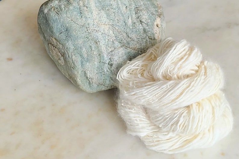 Natural White French Angora Rabbit Hand Spun Yarn Singles