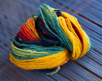 Hand Spun Corriedale Worsted Weight Yarn - Over the Rainbow