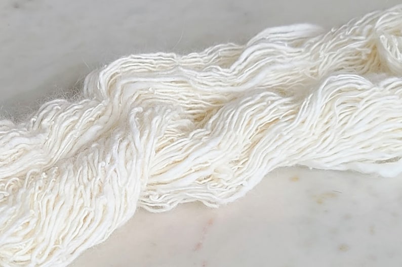 Natural White French Angora Rabbit Hand Spun Yarn Singles