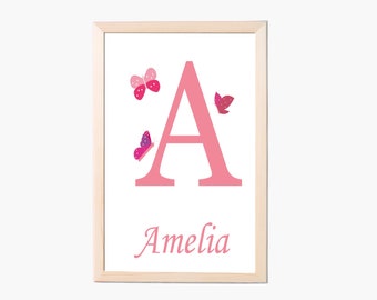 Nursery Print, Butterfly Initial Print, Personalised Name Print, Letter Print Wall Art, Butterflies Nursery Art, Girl Nursery Designs,