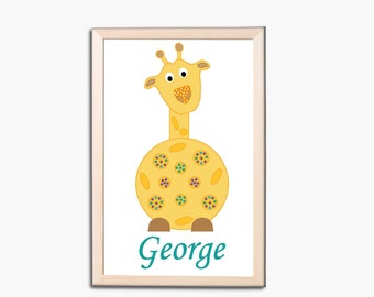 Safari Nursery Print, Giraffe Nursery Print, Personalised Giraffe Print, Jungle Nursery, Safari Animals, Children's Giraffe Print