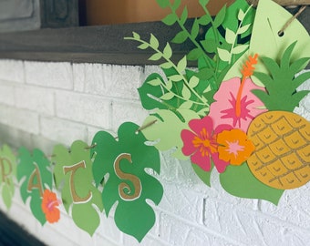 Pancarta Luau, Pancarta de cumpleaños playera, Pancarta con temática hawaiana, Pancarta de isla tropical