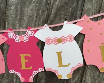 Pink and Gold Baby Shower Banner, It's a Girl Banner, Onesie Banner, Gender Reveal Banner