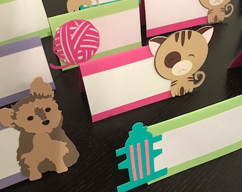 Carpas de comida para fiestas de cumpleaños de cachorros y gatitos, carpas de comida para fiestas de cumpleaños de cachorros, tarjetas de lugar para perros, carpas de comida para gatitos