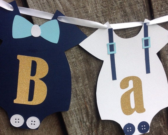 Baby Boy Shower Banner, Mustache and Bow Ties Banner, Boy Onesie Banner,  Blue and Gold Baby Shower Banner - Etsy