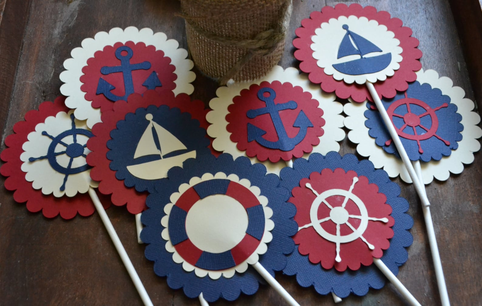 Nautical Cupcake Toppers Nautical Baby Shower Nautical Etsy