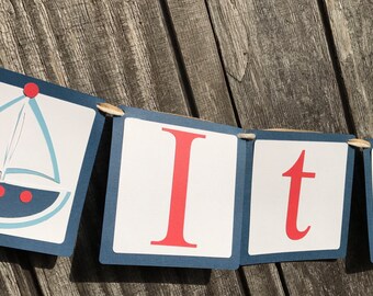 Nautical Baby Shower Banner, Red, white and blue baby shower banner, Sailboat banner, Gender Reveal Banner