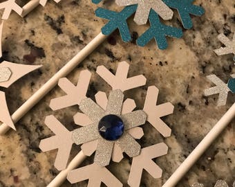 Toppers para cupcakes de copos de nieve, Toppers para cuocakes para baby shower de invierno, toppers para cupcske para fiestas temáticas de invierno