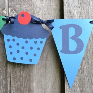 Cupcake Birthday Banner, Blue and Green Birthday Banner, Happy Birthday Banner