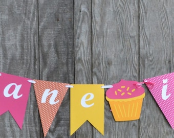 Banner de cumpleaños de la Magdalena, rosa, amarillo y naranja cumpleaños Banner, Banner de cumpleaños 1