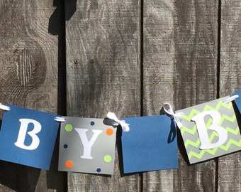 Baby Boy Shower Banner, Elephant Banner, Jungle Banner, Gender Reveal Banner, Baby Shower Banner