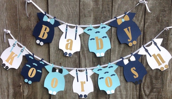 Baby Boy Shower Banner, Mustache and Bow Ties Banner, Boy Onesie Banner,  Blue and Gold Baby Shower Banner - Etsy