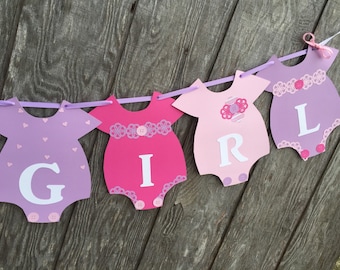 Bandera de ducha de bebé de color rosa y púrpura, es una chica bandera, bandera mono, género revelan Banner, Banner de ducha bebé púrpura