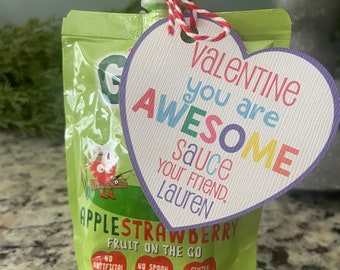 School Valentine’s Day Gift Tags, Kid’s School Valentine’s Day Apple Sauce Tags, Personalized Valentines, Preschool Valentines