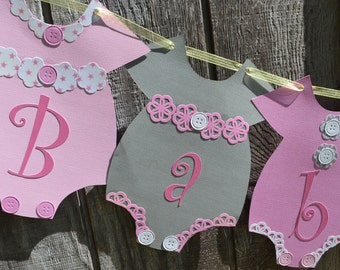 Pink and Gray Baby Shower Banner, Elephant Baby Shower Banner, Girl Baby Shower Banner, Onesie Banne, Gender Reveal Banner