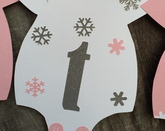 Chica invierno Baby Shower, invierno Onederland Banner, Banner de ducha rosa y plata, bandera de copo de nieve, copo de nieve bebé ducha, Winter Wonderland