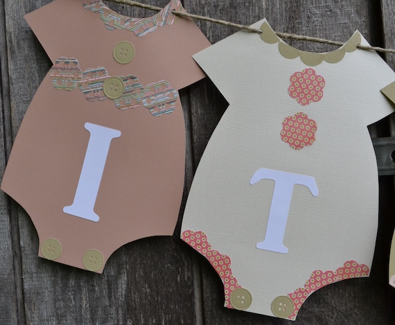 Baby Clothes Banner For Shower - Yellow Short Sleeve Onesies Clothesline Party Decoration Banner