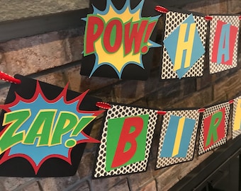 Banner de cumpleaños de superhéroe, banner de superhéroe