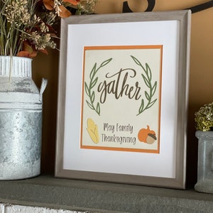 Thanksgiving decor, Thanksgiving Sign, Gather Sign, Mantle Sign, Holiday sign, Personalized Holiday Banner, Personalized sign, monogram sign