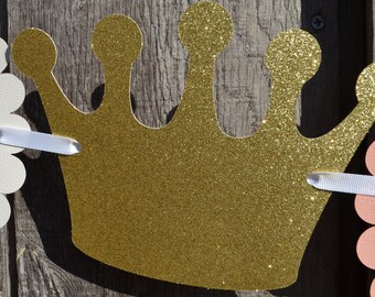 Banner de cumpleaños de princesa, princesa corona Banner, Banner de feliz cumpleaños, muchacha cumpleaños Banner, oro y rosa fiesta de cumpleaños