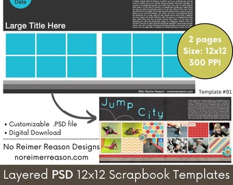 12x12 Digital Scrapbooking Template (2 Page Scrapbook Layout) #91