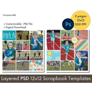 12x12 Digital Scrapbooking Layout Template, Premade Scrapbook Page Layout, Photoshop PSD scrapbook templatex 24x12 2 Page Collage #88