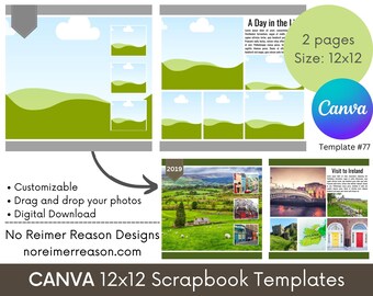 CANVA 12x12 Scrapbook Templates, Fully Customizable Photo Collage for Easy Scrapbooking
