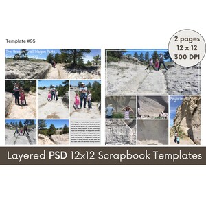 12x12 Digital Scrapbook Template, Scrapbooking Page Layout, Photo Collage Page Layout Template, Panorama, Family Reunion, Scenery #95
