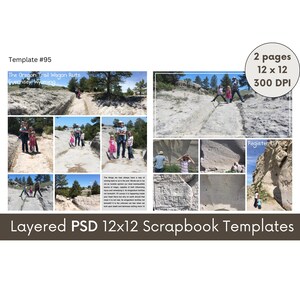 12x12 Digital Scrapbook Template, Scrapbooking Page Layout, Photo Collage Page Layout Template, Panorama, Family Reunion, Scenery 95 image 1