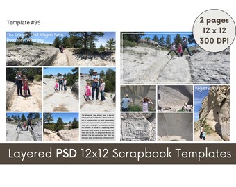 12x12 Digital Scrapbook Template, Scrapbooking Page Layout, Photo Collage Page Layout Template, Panorama, Family Reunion, Scenery #95