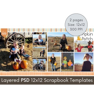 12x12 Digital Scrapbooking Templates, Scrapbook Collage Page Layout Template, Photoshop PSD 12x12 Template, Scrapbook Album Page Template