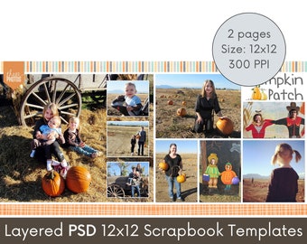 12x12 Digital Scrapbooking Templates, Scrapbook Collage Page Layout Template, Photoshop PSD 12x12 Template, Scrapbook Album Page Template