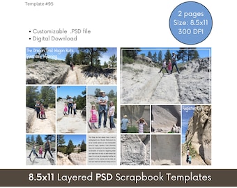 8.5x11 Digital Scrapbook Template - Perfect for a Photo Collage Page Layout of Scenery, a Family Reunion, or a Favorite Picture